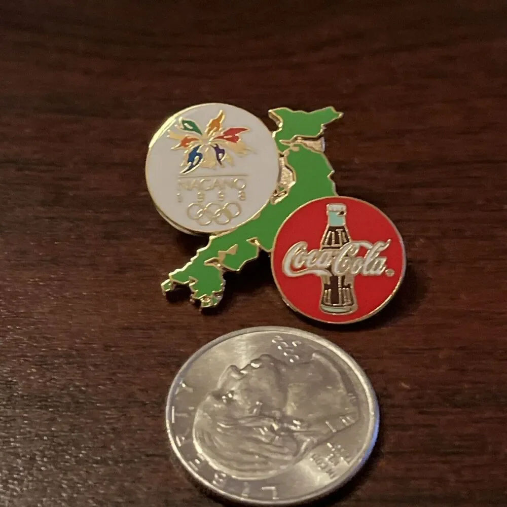 Vintage Coca-Cola Coke 1998 Nagano Olympics Japan Lapel‎ Hat Pin